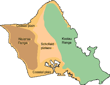 Map of Oahu showing Geomorphic provinces.